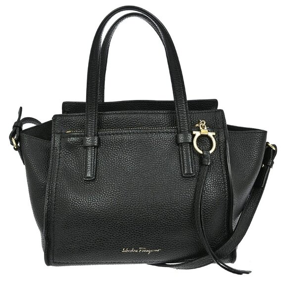 SALVATORE FERRAGAMO BLACK GANCINI 2WAY HANDBAG FE-21 F478 NQ02344 BN01